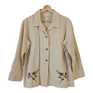 Blair Boutique Women’s Beige Long Sleeve Button Down Floral Blouse Size Small